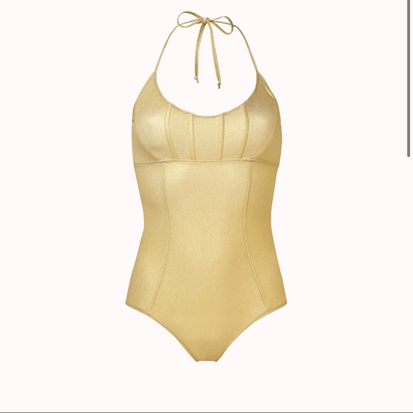 Lisa Marie Fernandez Corset Silver Metallic Crepe Maillot - Picture 3 of 7